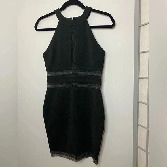 Lipsy London - Black High Neck Halter rib mini dress with mesh peekaboos - US 4 - Picture 2 of 5